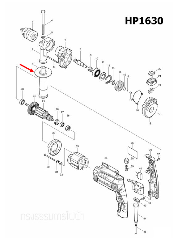 ด้ามจับ สว่านกระแทก Maktec-มาคเทค, Makita-มากีต้า MT814, MT817, MT813, HP1630, M8100, M8100B [#3] Pn.153503-4 (แท้) ##