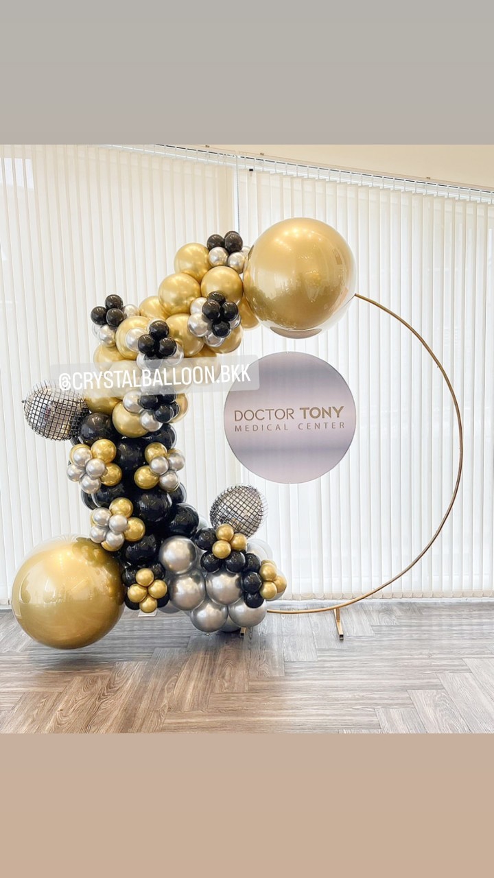 Organic Backdrop เปิดร้าน โครงกลม ขนาด 2x2 เมตร พร้อม ป้ายวงกลม ขนาด 80 ซม. 1 ชิ้น พร้อมตกแต่ง สามารถเปลี่ยนสีลูกโป่ง/เปลี่ยนข้อความได้