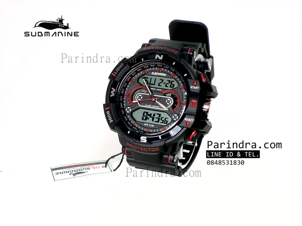 นาฬิกา US submarine Protector รุ่น TP3161M สีดำตัดแดงกรอบเข็มทิศ