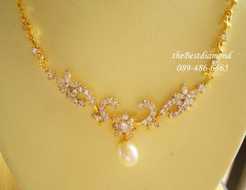 ===BN022+++สร้อยเพชร pearl in flower++ สร้อยมุกแท้ ประดับด้วยเพชร cz แบบสวย ดูไฮโซ หรูหรามากๆๆ งานสวย Perfect ลงตัว เพชรสวย มุกงามมากค่ะ