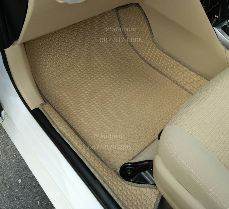ยางปูพื้นรถยนต์เข้ารูป Toyota Vios 2016 ธนูสีครีมขอบครีม