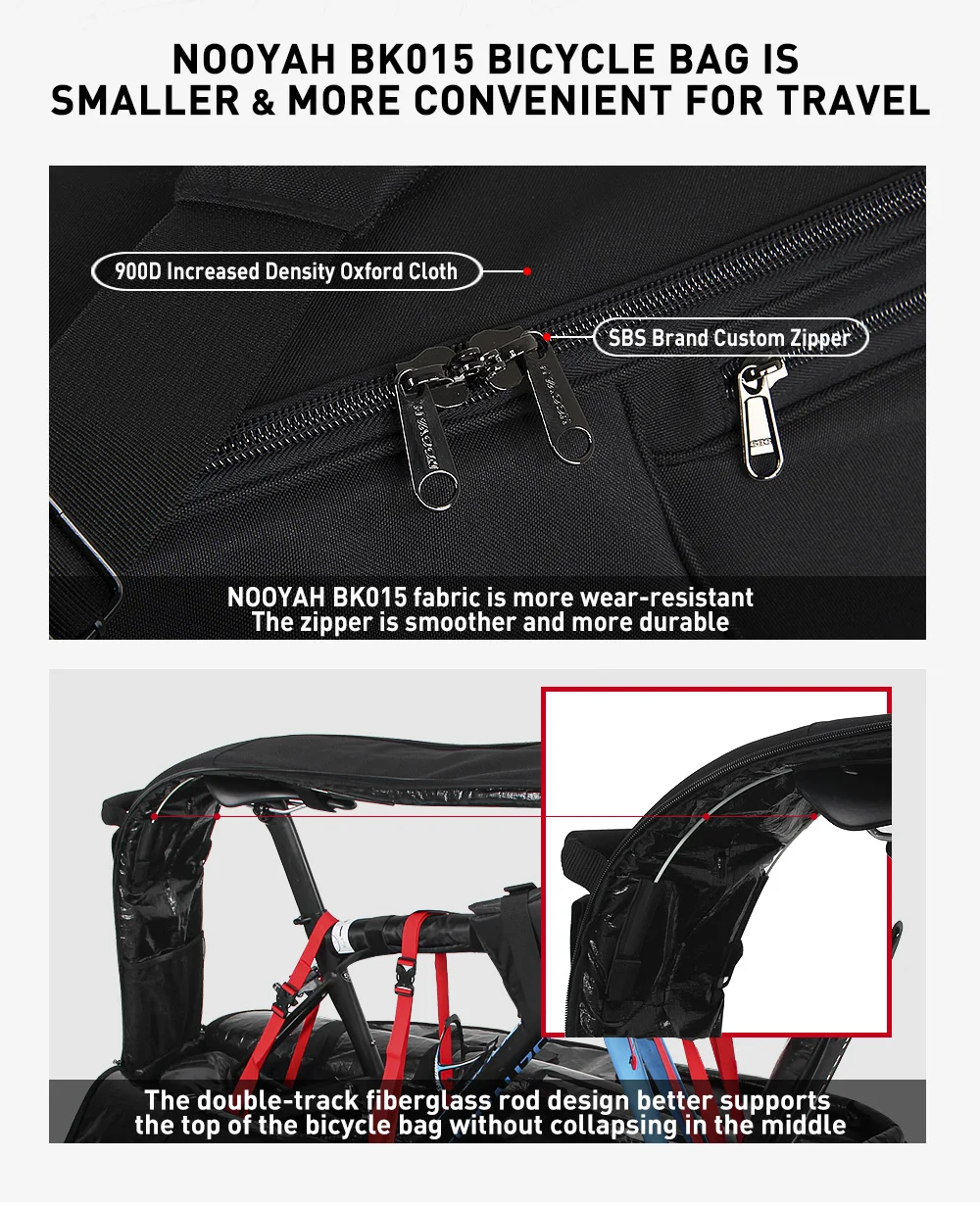 NOOYAH BK015 Pro Bike Travel Case – No Need to Remove Handlebars or Pedals | Full 16-Piece Protection Kit