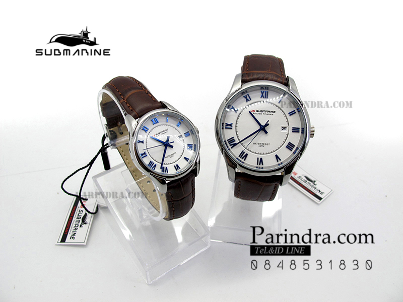 นาฬิกา US Submarine J118MD ของแท้ 100 % สายหนังน้ำตาลหน้าปัดขาว