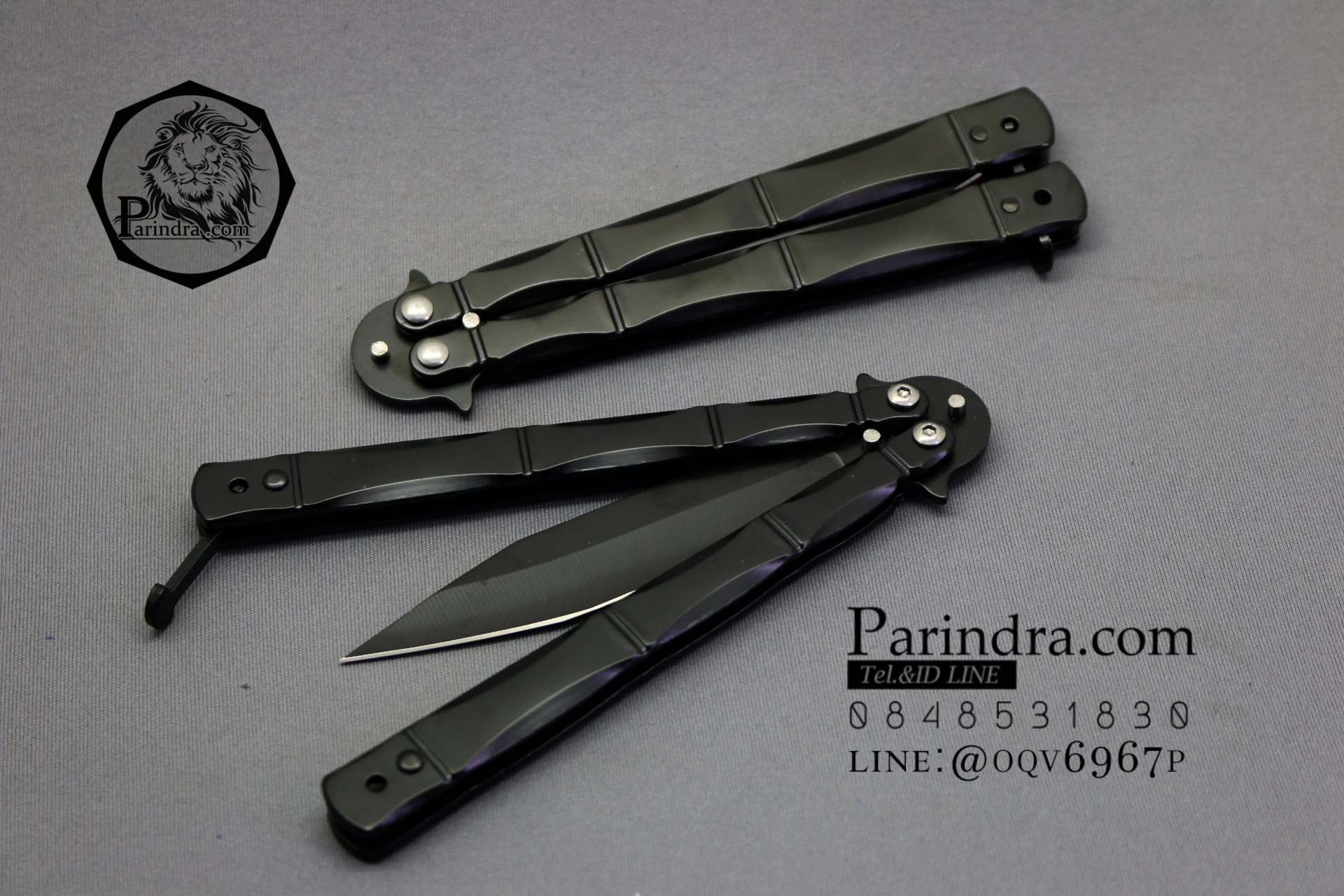 มีดบาลีซอง Balisong มีดควง มีดปีกผีเสื้อ ด้ามปล้องลำไผ่ สีดำ ดาบน้ำเงิน ขนาด 9 นิ้ว BLA022