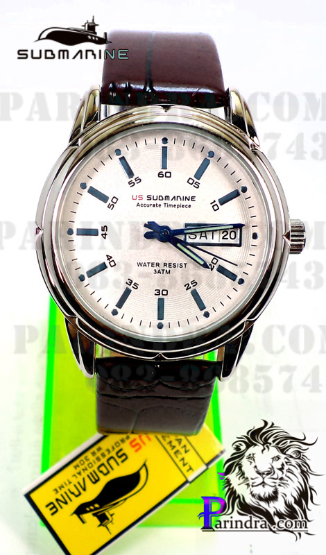 นาฬิกา US submarine รุ่นฺ B042 สายหนังสีน้ำตาล หน้าปัดขาวเข็มสีฟ้า