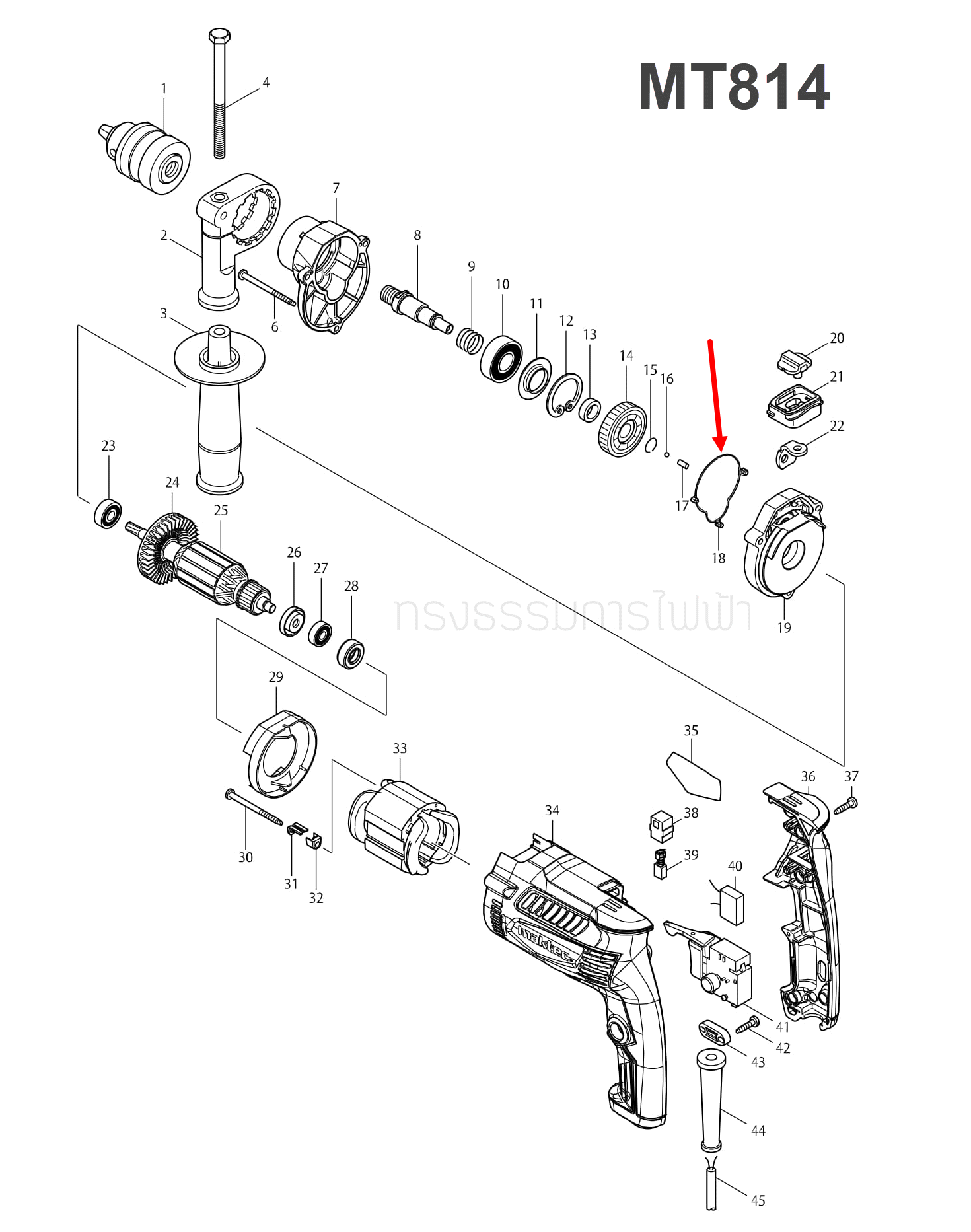 ซีลยางฝาเฟือง สว่านกระแทก มาคเทค Maktec MT814, HP1630 [#18], M8100B Pn.424112-9 (แท้) ##