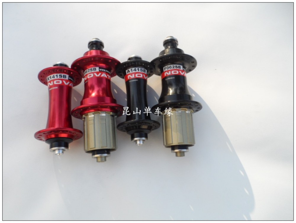 ดุมวีเบรค NOVATEC ดุมหน้า/หลัง V-Brake แบร์ลิ่ง MTB, โม่โครโม, 32H,36H, สีแดง