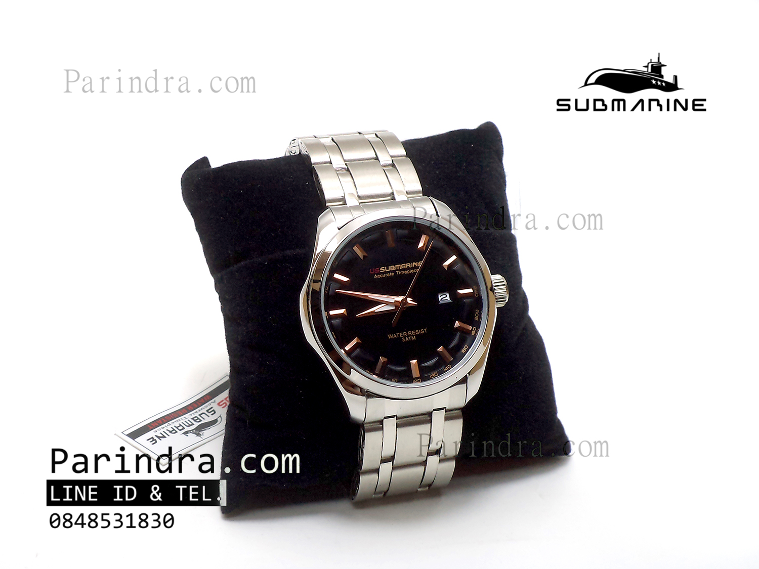 นาฬิกาคู่ US submarine รุ่น J109MD สายแสตนเลสเงินหน้าปัดดำ