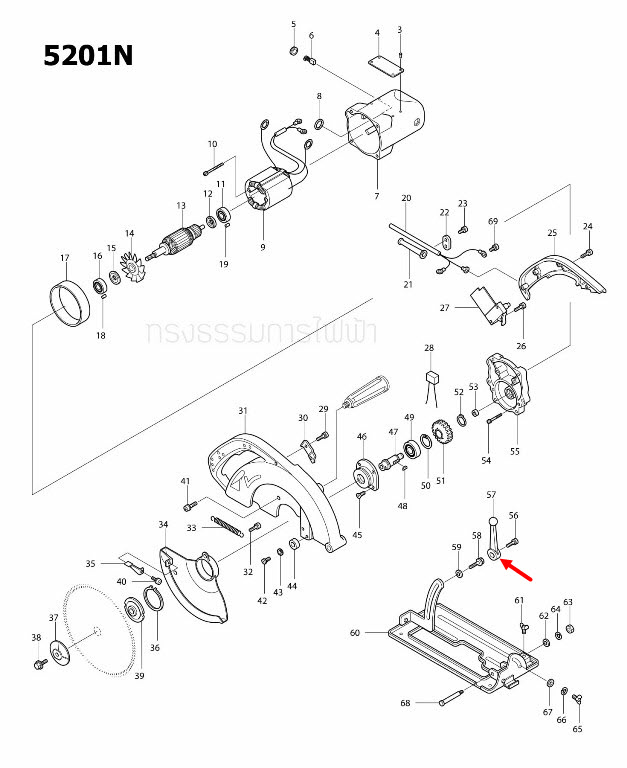 ที่ปรับขึ้น-ลง เลื่อยวงเดือน Makita มากีต้า 5201N, 5103N, 5401N, 5402, 5900B Pn.133014-5 (แท้) ##(*)