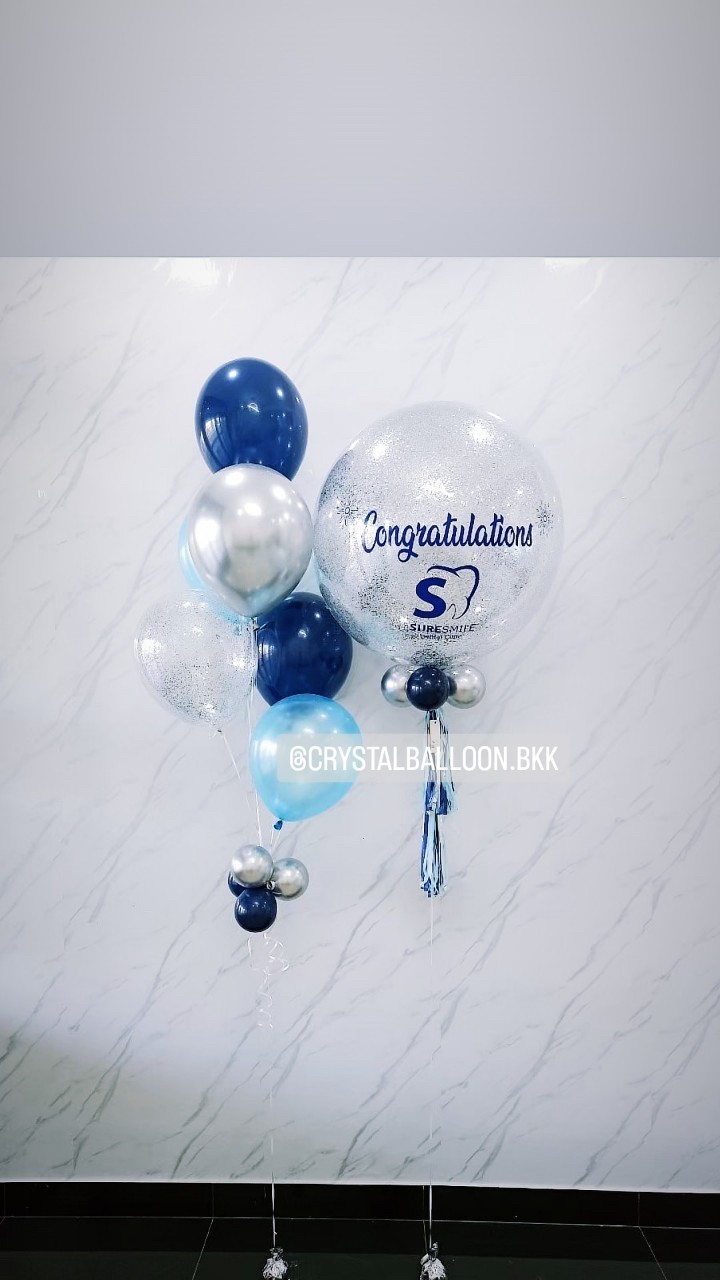 ลูกโป่ง เปิดงาน Bubble ขนาด 24" สีเงิน พร้อมตกแต่ง ช่อลูกโป่ง 6 ลูก 1 ช่อ สามารถเปลี่ยนสีลูกโป่ง/เปลี่ยนข้อความ/เปลี่ยนขนาดได้