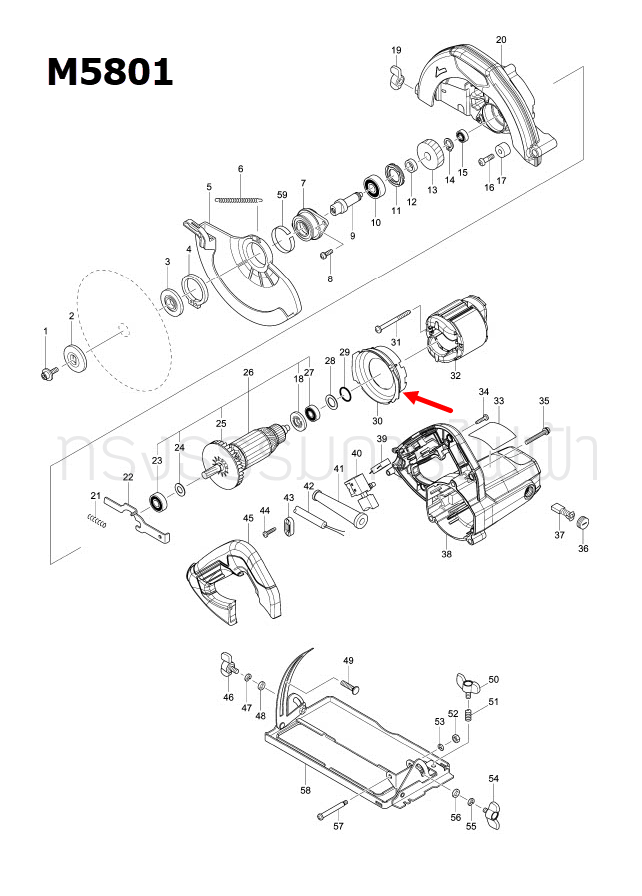 บังใบ เลื่อยวงเดือน Maktec-Makita MT582, MT583, M5801, M5801B [#30] Pn.452092-9 (แท้) ##(*)