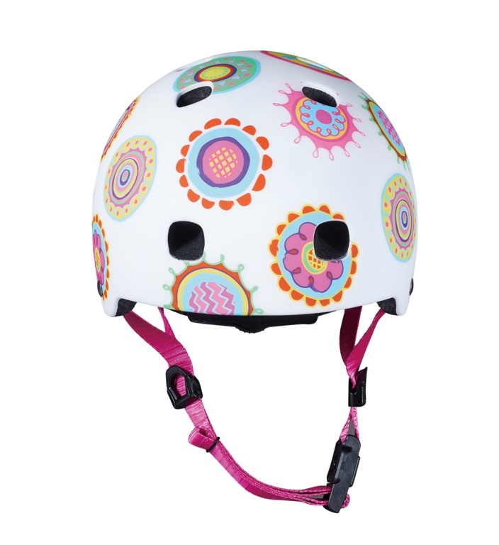 หมวกกันน็อคสำหรับเด็ก MICRO สีสันสดใส การออกแบบที่คำนึงถึงความสะดวกสบายและความปลอดภัย มีแผ่นโฟมหนาป้องกันแรงกระแทกได้ดี และสายรัดคางที่ปรับได้