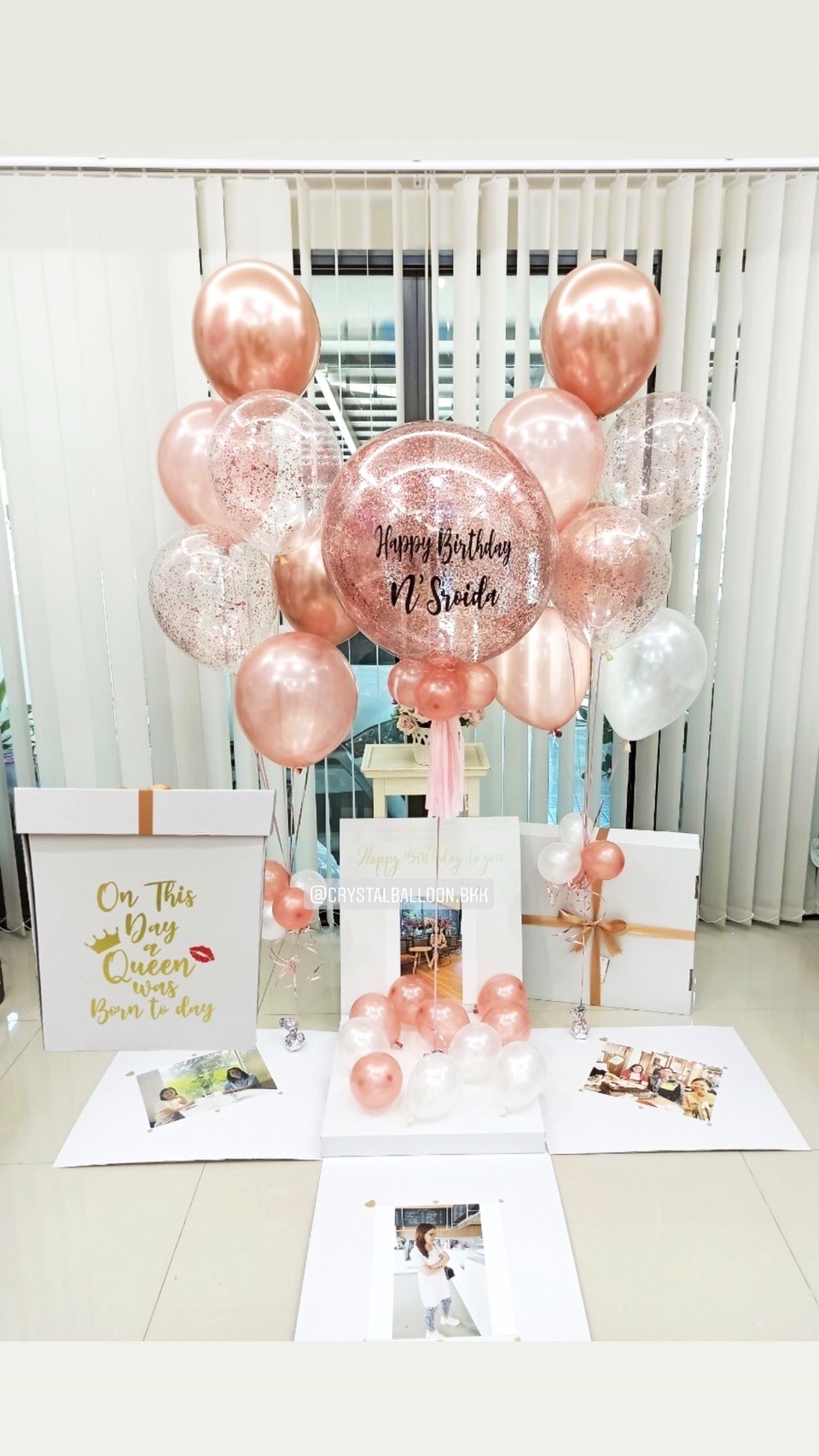 Happy Birthday Surprise Box กล่องเซอร์ไพรส์วันเกิด Bubble ขนาด 24" สียอดนิยม พร้อมตกแต่ง ช่อลูกโป่ง 2 ช่อ,ลูกโป่งใส ใส่กลิตเตอร์,สามารถใส่รูปได้ 4 ใบ สามารถเปลี่ยนสีลูกโป่ง/เปลี่ยนข้อความได้