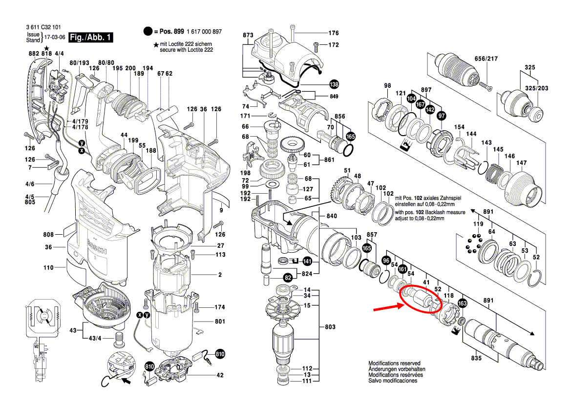 สลักตอก สว่านโรตารี่ Bosch บอช GBH4-32DFR [#41] Pn.1619P11442 (แท้-สั่ง) ##