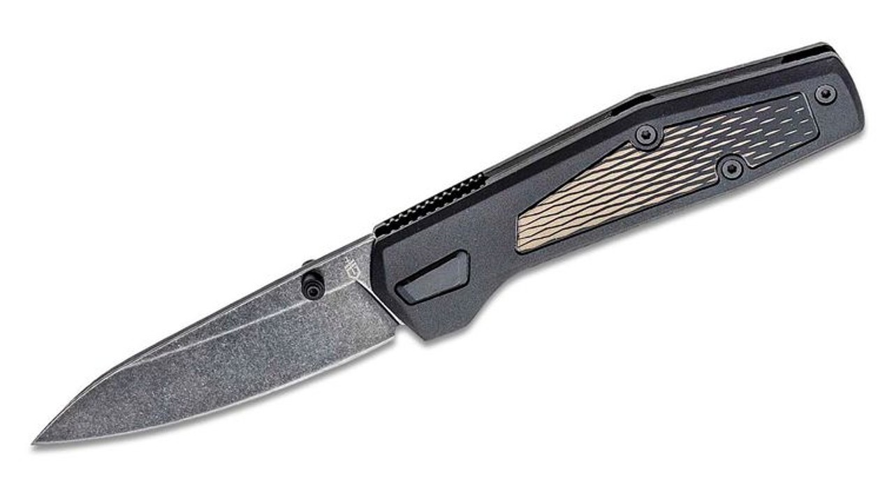 Fuse Folding Knife with Black Drop Point Plain Blade and Black GRN Handles with Steel Insert
