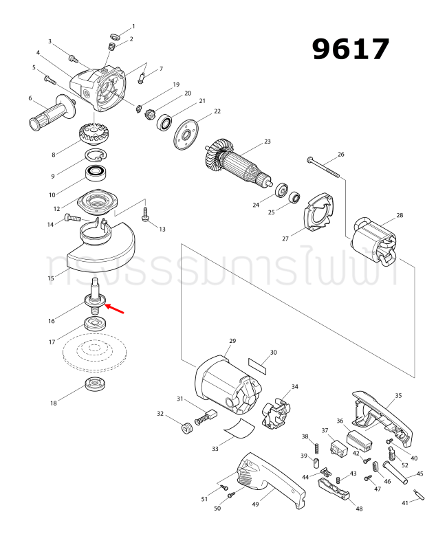 แกนเฟือง หินเจียร Makita มากีต้า 9067[#35], 9617 [#16] Pn.152606-1 (แท้) ##