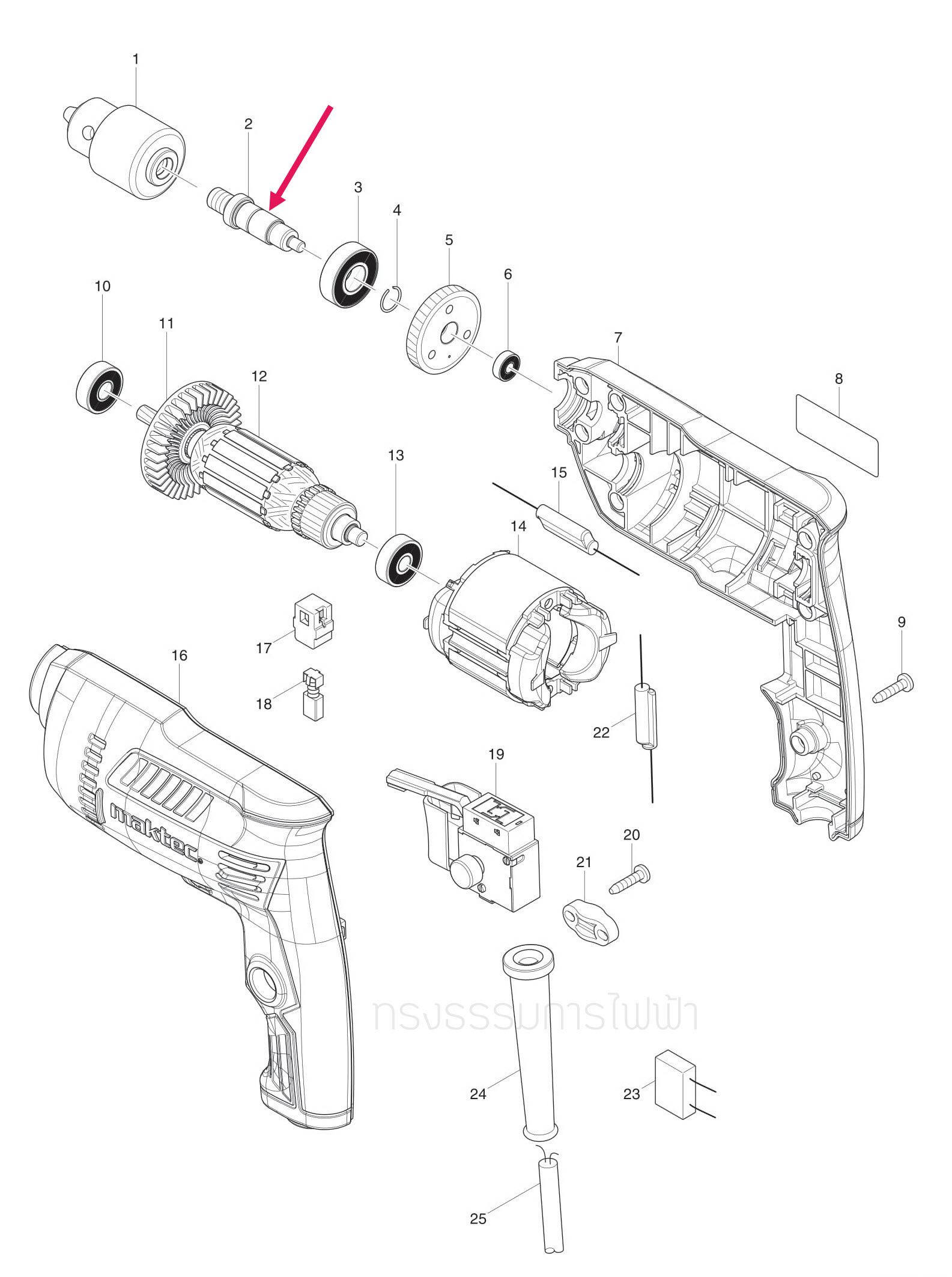แกนเฟือง สว่าน Maktec, Makita MT60 [#2], M0600 Pn.326025-9 (แท้)##