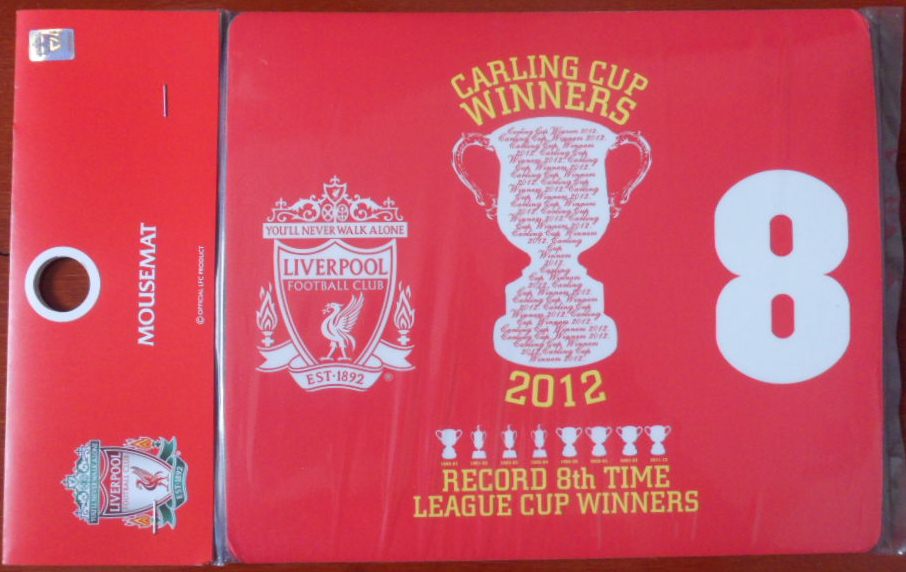 แผ่นรองเมาส์ ฟุตบอล สโมสรลิเวอร์พูล - แชมป์ คาร์ลิ่ง คัพ 2012 ใหม่ / LIVERPOOL Football Club Mouse Mat - Carling Cup Winners 2012 NEW