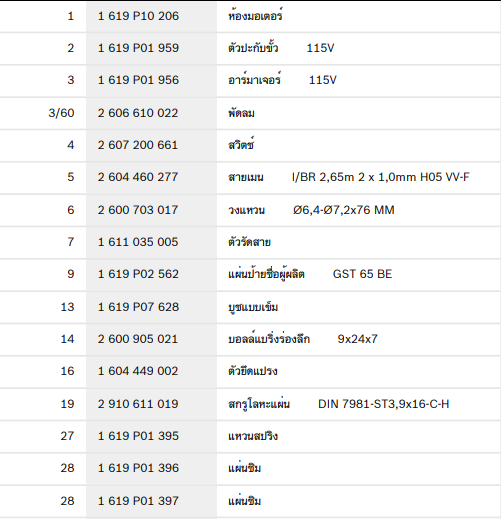 GST 65 เลื่อนจิ๊กซอว์ Bosch Spare Parts