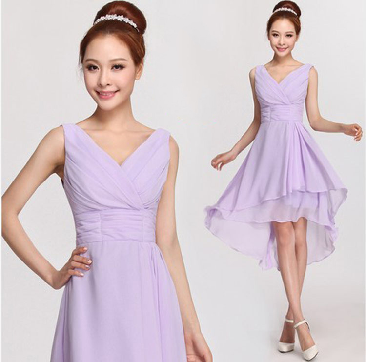 พร้อมส่ง ชุดราตรีสั้น ชุดเพื่อนเจ้าสาว สีม่วงอ่อน Lavender