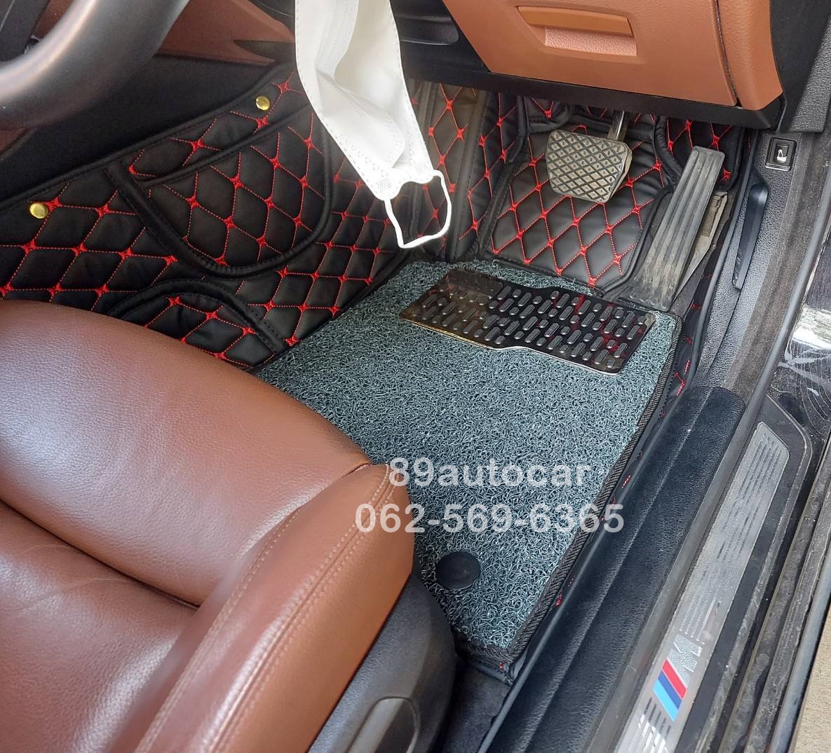 พรมรถยนต์ BMW 525d F10 2011 ปูพรม7D สีดำด้ายแดง + พรมดักฝุ่นสีเทาขอบดำ เต็มคัน