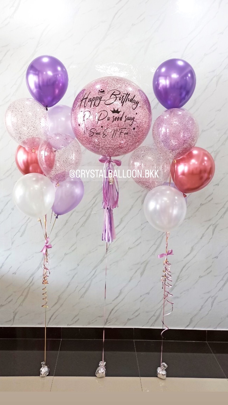 ลูกโป่ง วันเกิด Bubble ขนาด 24" พร้อมตกแต่ง ช่อลูกโป่ง 7 ลูก 2 ช่อ สามารถเปลี่ยนสีลูกโป่ง/เปลี่ยนข้อความ/เปลี่ยนขนาดได้