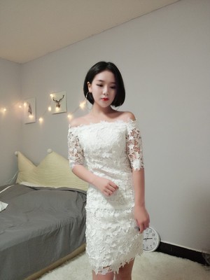 Pro-order ชุดเช่า เดรส สีขาว ปาดไหล่ ลูกไม้ ถ่ายพรีเวดดิ้ง