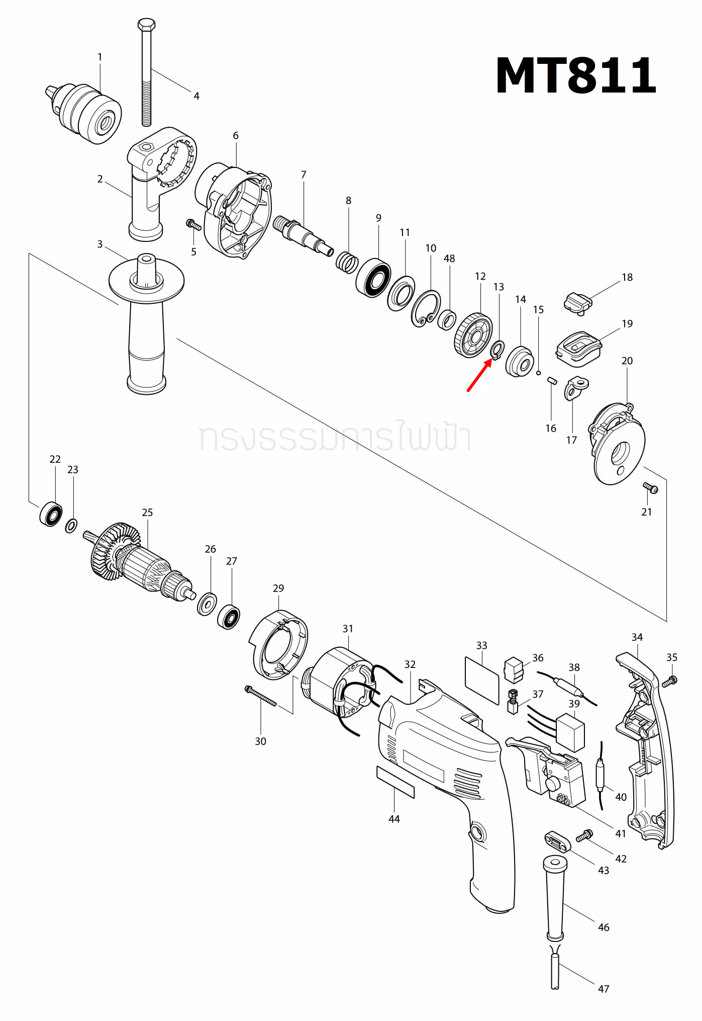 แหวนล็อค Maktec, Makita MT560, MT583, MT811, MT813, MT817, MT910 , MT940, MT941, MT958, 4100NB, M8103 (ใช้ได้กับหลายรุ่น) (ห่อ=10ตัว #12)