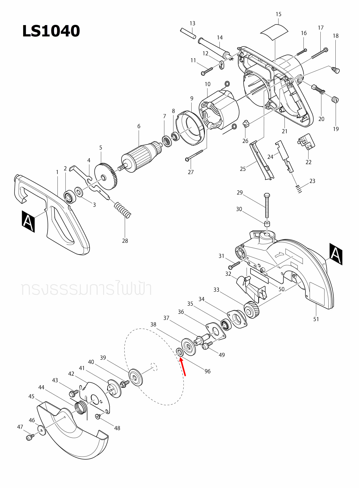แหวนรอง แท่นตัดองศา Makita มากีต้า LS1030 [#61], LS1040 [#96] Pn.257060-5 (แท้) ## (**)