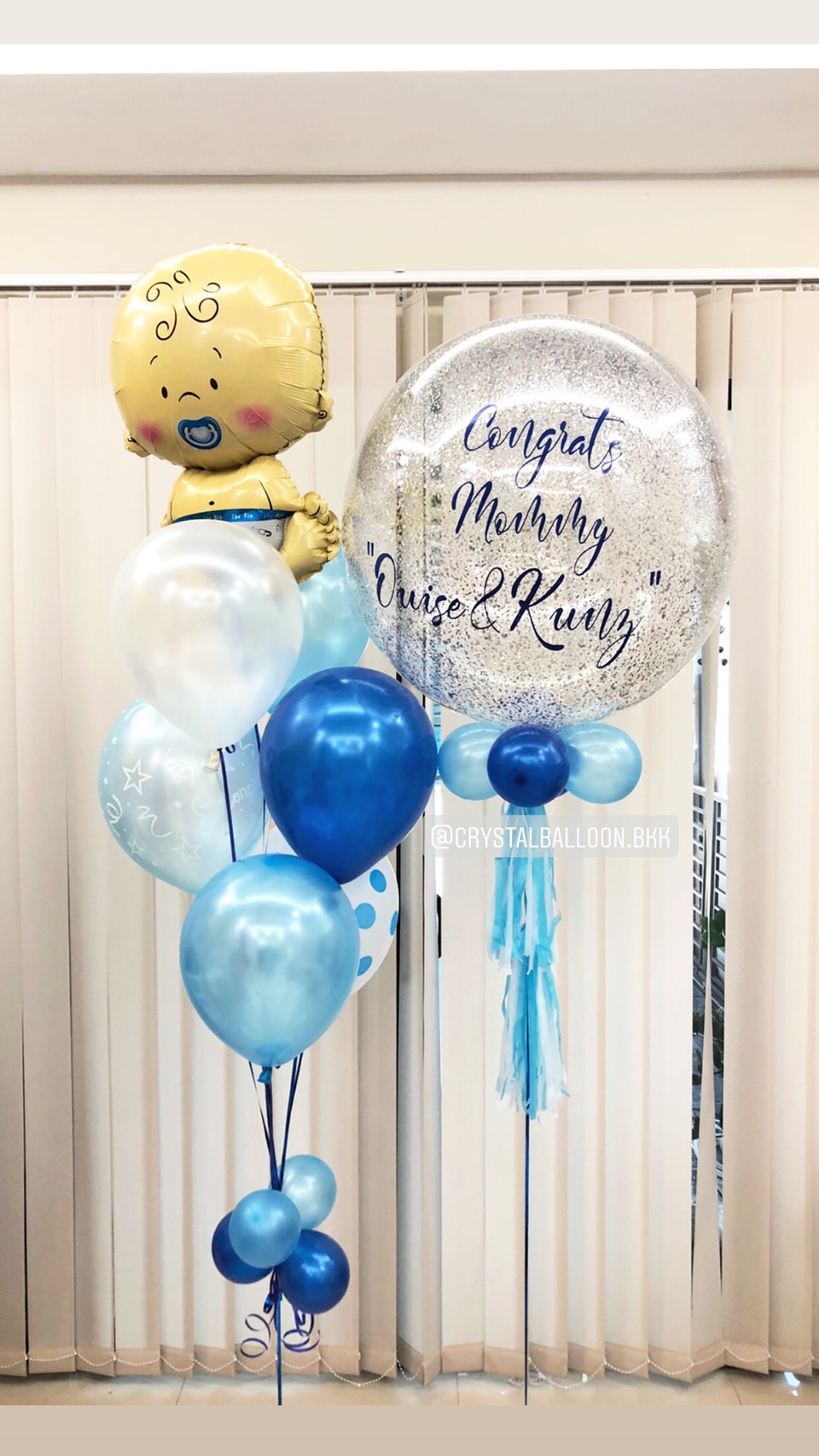 ลูกโป่ง Welcome Baby Boy Bubble ขนาด 24" โทนสีฟ้า พร้อมตกแต่ง ช่อลูกโป่งฟอยล์เด็กทารก 7 ลูก 1 ช่อ สามารถเปลี่ยนสีลูกโป่ง/เปลี่ยนข้อความ/เปลี่ยนสี-ฟอยล์ตกแต่ง/เปลี่ยนขนาดได้