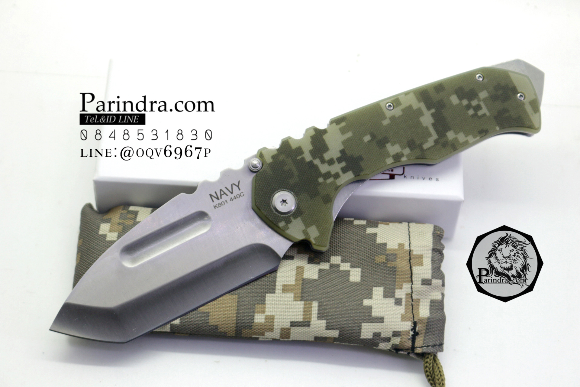 มีดพับ Navy รุ่น K801C สีเขียวทหาร ด้าม G10 ทรงสวย ของแท้ 100%