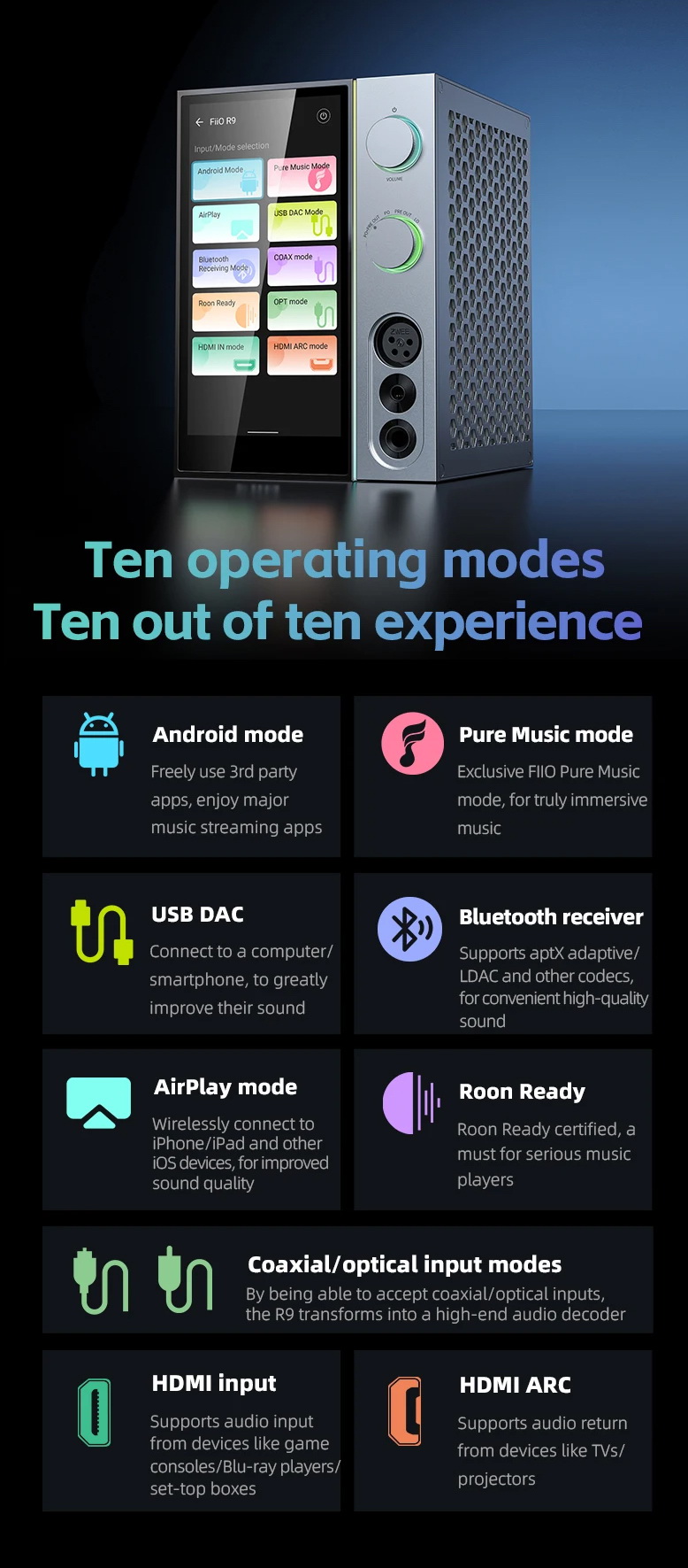 FiiO R9 เครื่องเล่นเพลงสตรีมมิ่งตั้งโต๊ะ DAP+DAC+AMP ครบจบในตัว รองรับ MQA, Roon Ready ประกันศูนย์ไทย