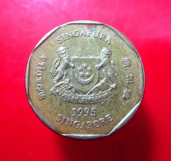 เหรียญ 1 ดอลลาร์สิงหโปร์ ร.ศ 1995 รับประกันเหรียญแท้ครับ แก้ฮวงจุ๊ย