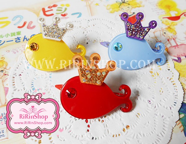BoBo Collection กิ๊บติดผมปลาวาฬใส่มงกุฎแต่งคริสตัล Swarovski (สีเหลือง, ฟ้า)