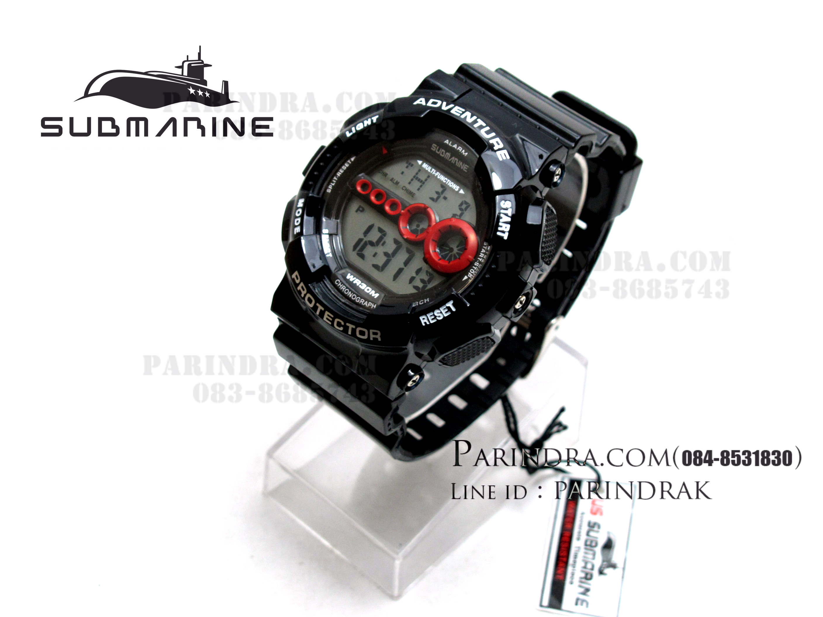 นาฬิกา US submarine รุ่น TP1282M สีดำ-หน้าปัดคาดแดง พื้นหลังเทา