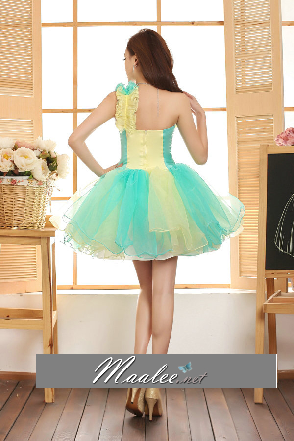 พร้อมเช่า ชุดแฟนซี เช่า 500 ชุดราตรีสั้น ลายทาง สีลูกกวาด แต่งดอกไม้