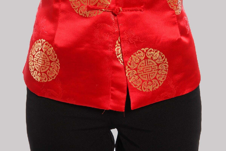 Pre-order เสื้อคอจีน ผู้หญิง ผ้าไหมจีน ทอลาย แขนยาว สีไวน์แดง