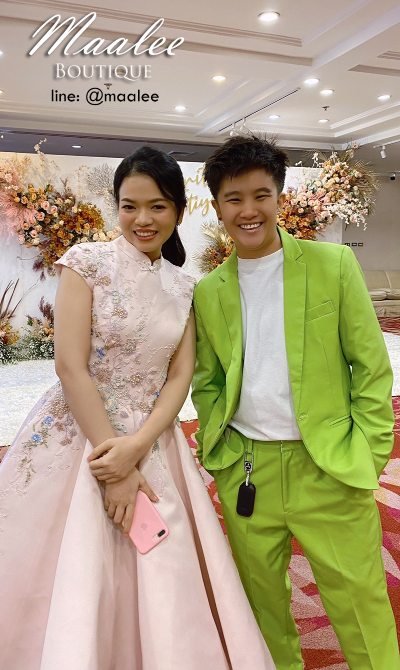 พร้อมเช่า ชุดสูทชาย สีเขียวอ่อน สไตล์เกาหลี (ไม่มีเสื้อกั๊ก)