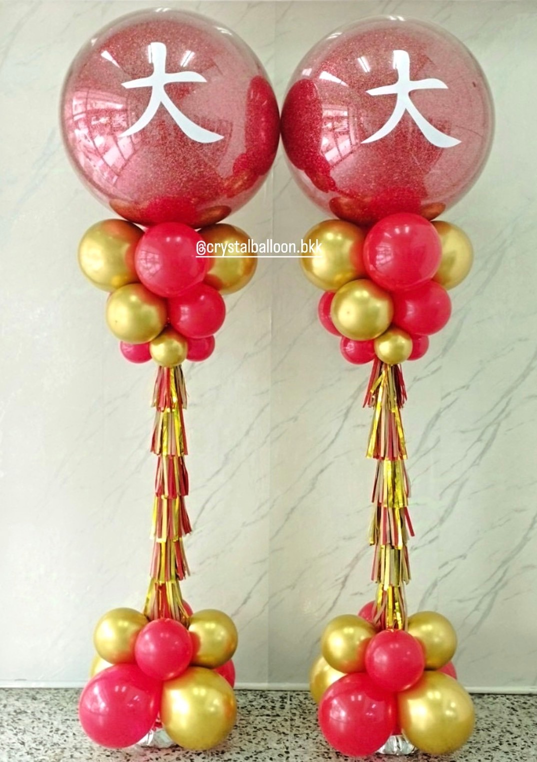 เสาลูกโป่ง เปิดร้าน Bubble ขนาด 36" กลิตเตอร์สีแดง 2 เสา พร้อมตกแต่ง สามารถเปลี่ยนสีลูกโป่ง/เปลี่ยนข้อความได้