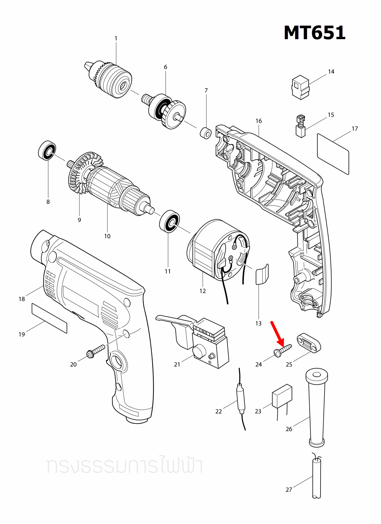 TAPPING SCREW 4X18 Makita, Maktec MT190, MT560, DDF486, M1100, M1100KX1B, M1901, GA5010, GA5020, M6001, M6001B Pn.266326-2 (แท้)+