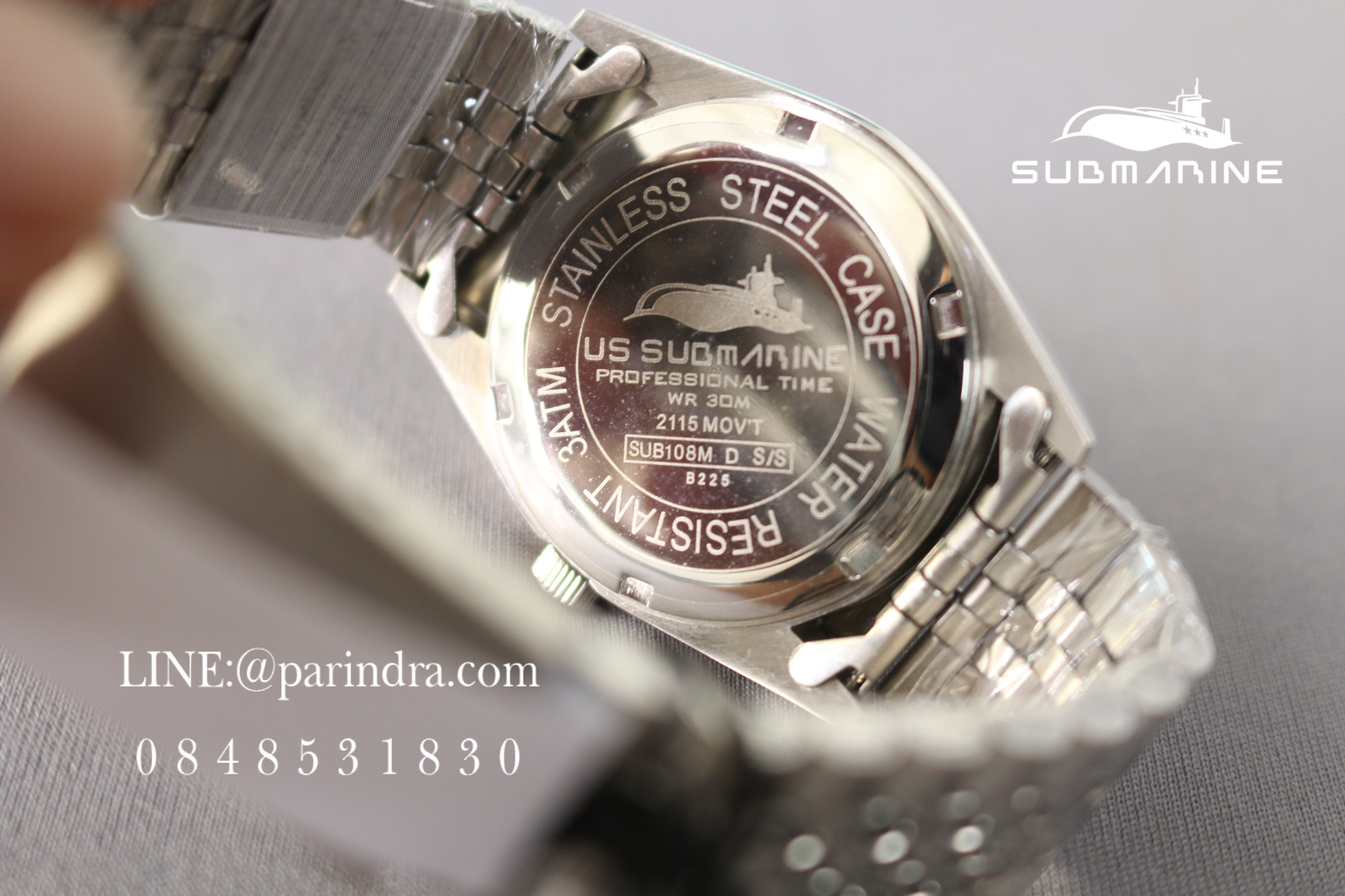 นาฬิกา US submarine รุ่น SUB101M D เรือนเงินล้วน หน้าปัดขาว เรือนใหญ่