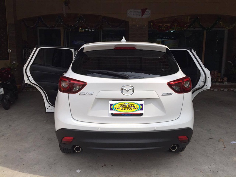 ยางปูพื้นรถยนต์เข้ารูป Mazda CX-5 ลายกระดุมสีส้มขอบดำ + ท้าย + พับเบาะ