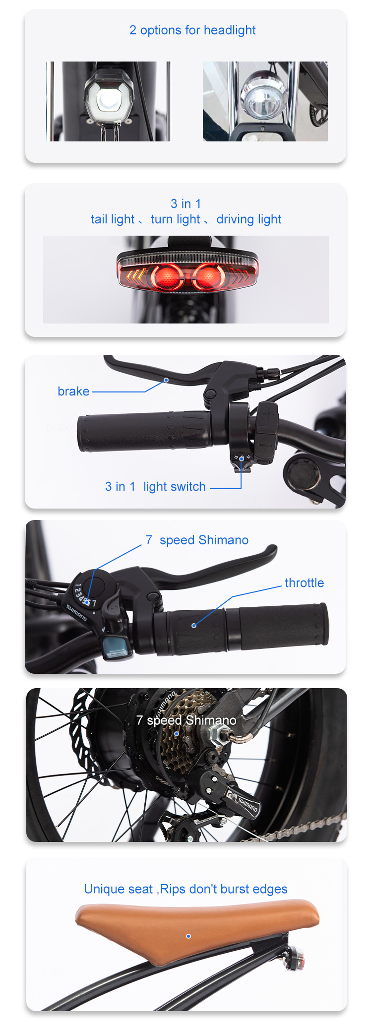 จักรยานไฟฟ้า YOUKEN Fat Tire Electric Bike E-Bike SUPER 73, 7 สปีด ล้อ 20 นิ้ว 750w/แบตลิเที่ยม, วิ่งได้ 30-60กม.เร็วสูงสุด 30กม/ชม