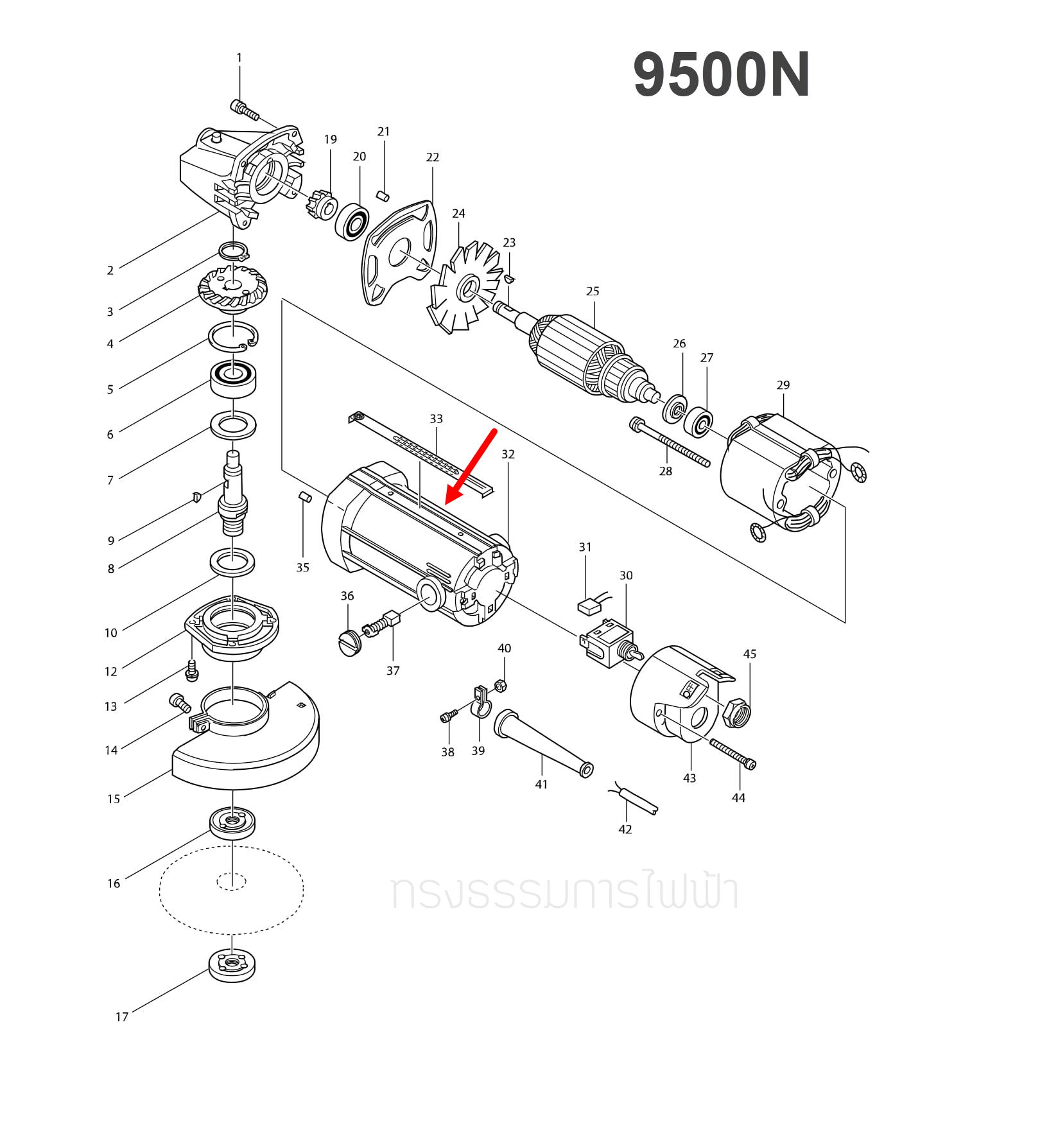 เสื้อฟิลคอยล์ หินเจียร 4 นิ้ว มากีต้า Makita รุ่น 9500N, 9500NB พร้อมซองถ่าน