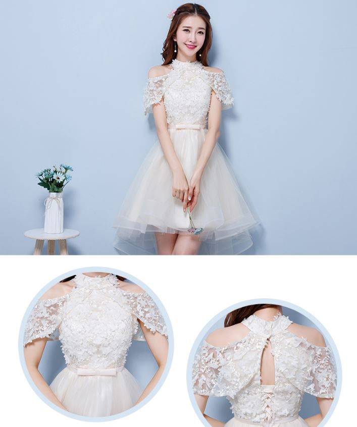 พร้อมเช่า เดรสขาว พรีเวดดิ้ง สวยหวาน กระโปรงตาข่าย ตัวชุดลูกไม้&แต่งโบว์ช่วงเอว (ซิปหลัง)