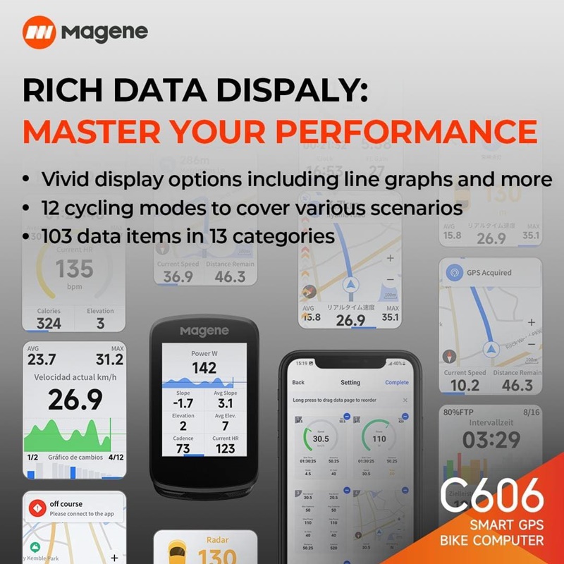 ไมล์จักรยาน Magene รุ่น C606 Smart GPS ส่งผ่านข้อมูล ได้ 3 ระบบทั้ง Wifi, Bluetooth 5.0, ANT+ มีระบบซิงโครไนน์ AGNSS