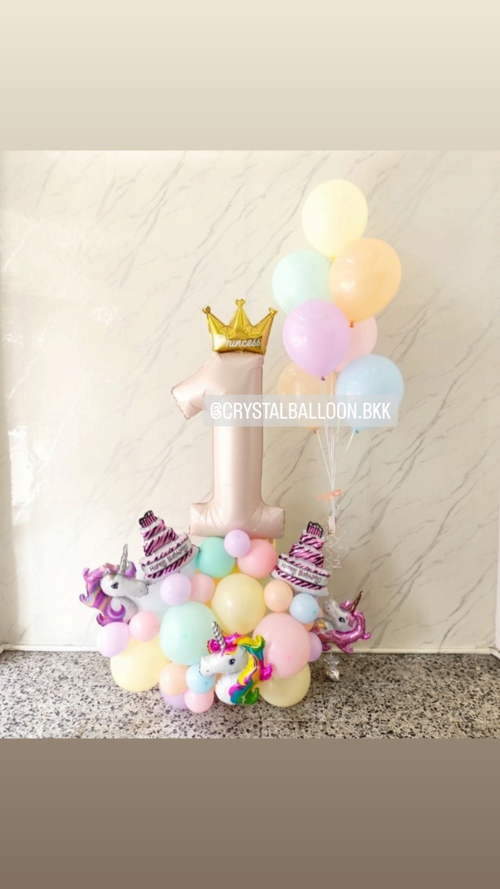 ลูกโป่ง วันเกิดเด็ก ฟอยล์ตัวเลข ขนาด 40" ตั้งฐาน 1 ชิ้น สีชมพูอ่อน พร้อม ช่อลูกโป่ง ช่อ 7 ลูก 1 ช่อ สีพาสเทล พร้อมตกแต่ง สามารถเปลี่ยนสีลูกโป่ง/เปลี่ยนสี-ฟอยล์ตัวเลข/เปลี่ยนฟอยล์ตกแต่งได้