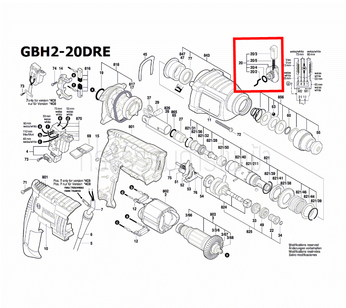 สวิทช์ปรับฟังค์ชั่น สว่านโรตารี่ Bosch บอช GBH 2-20 DRE [#20], GBH 3-28 DFR P/N.1612026151 (แท้)## (*)