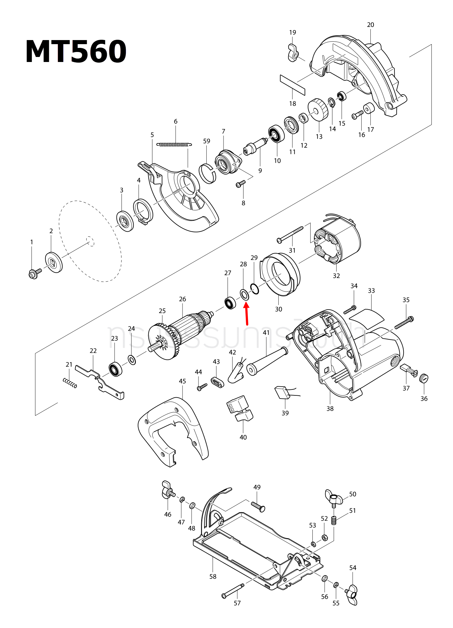 แหวนรอง เลื่อยวงเดือน Maktec, Makita MT560, MT580, MT582, MT583, M5801, M5801B [#28] Pn.267255-2 (แท้) ##(*)