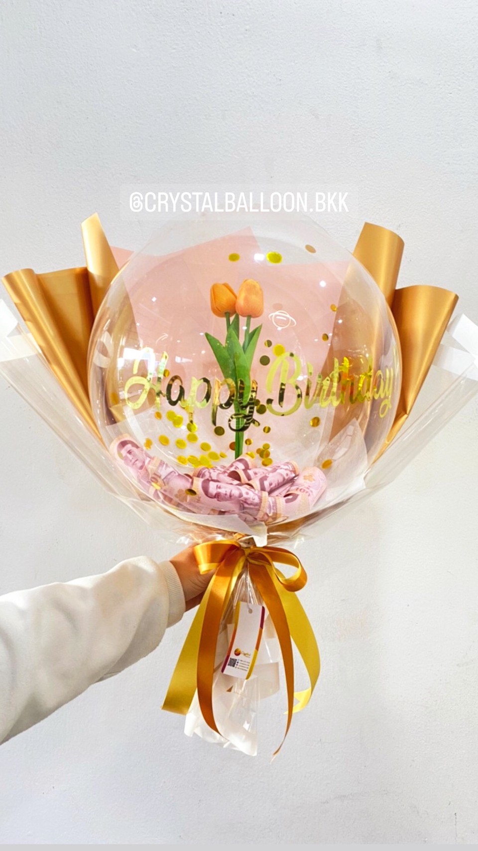 Flower Balloon วันเกิด ดอกทิวลิปประดิษฐ์ 2 ดอก Bubble 18" พร้อมตกแต่ง สามารถใส่เงินได้ 30 ใบ สามารถเปลี่ยนข้อความ/เปลี่ยนสีได้